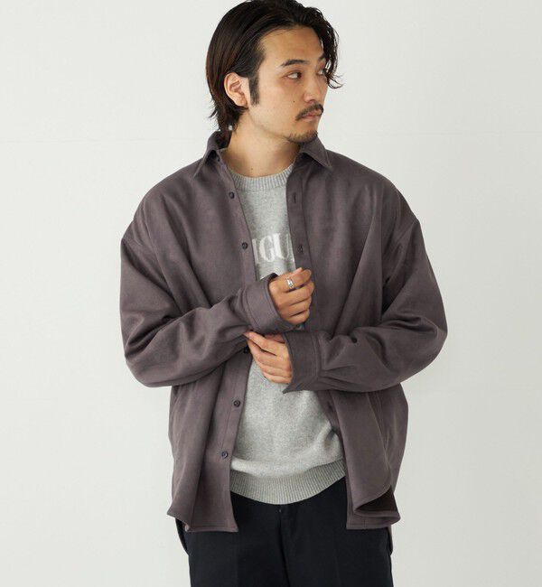 SHIPS Colors 「SHIPS Colors:〈洗濯機可能〉ポリエステル フェイクスエード ルーズ シャツ」|シャツ・ブラウス|ダークグレー