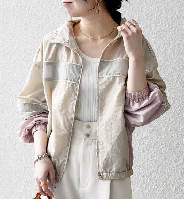 SHIPS any「SHIPS any:〈洗濯機可能〉ナイロン スタンドカラー 配色 ジップ ブルゾン」|ブルゾン・スタジャン|