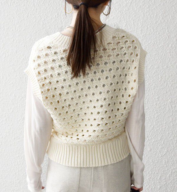 SHIPS any「SHIPS any:〈手洗い可能〉コットン ミックス 透かし編み Vネック ベスト」|ベスト・ジレ|