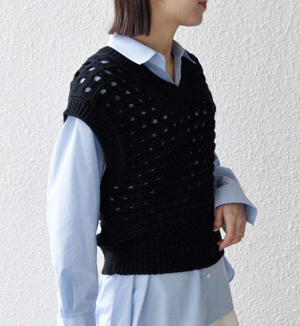 SHIPS any「SHIPS any:〈手洗い可能〉コットン ミックス 透かし編み Vネック ベスト」|ベスト・ジレ|
