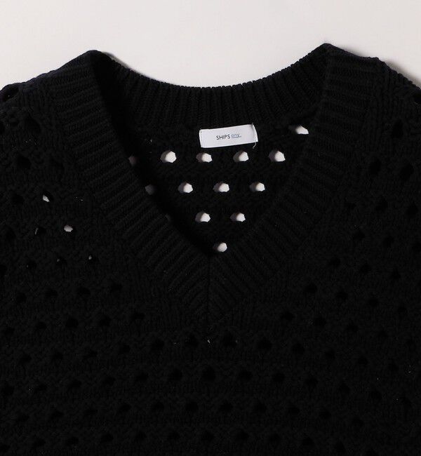 SHIPS any「SHIPS any:〈手洗い可能〉コットン ミックス 透かし編み Vネック ベスト」|ベスト・ジレ|