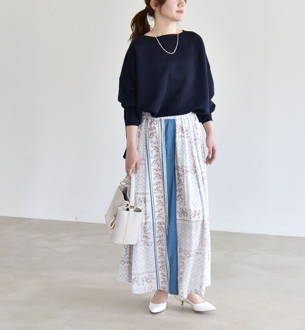 quaranciel「quaranciel:〈洗濯機可能〉フラワー スカーフ プリント ギャザー フレア スカート」|スカート|