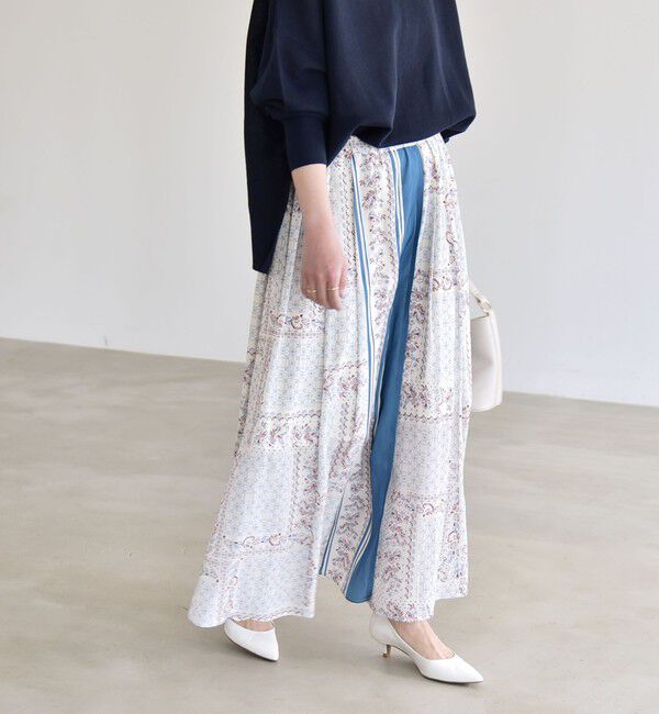 quaranciel「quaranciel:〈洗濯機可能〉フラワー スカーフ プリント ギャザー フレア スカート」|スカート|