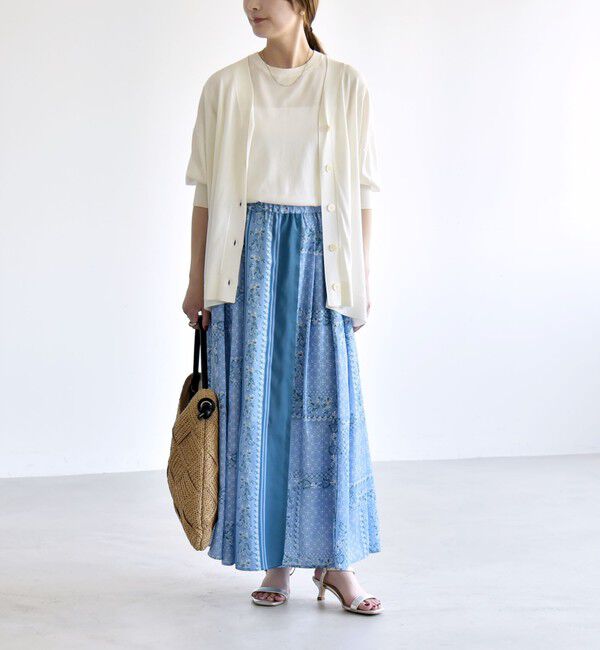 quaranciel「quaranciel:〈洗濯機可能〉フラワー スカーフ プリント ギャザー フレア スカート」|スカート|