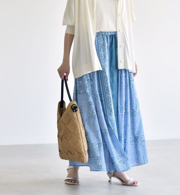 quaranciel「quaranciel:〈洗濯機可能〉フラワー スカーフ プリント ギャザー フレア スカート」|スカート|