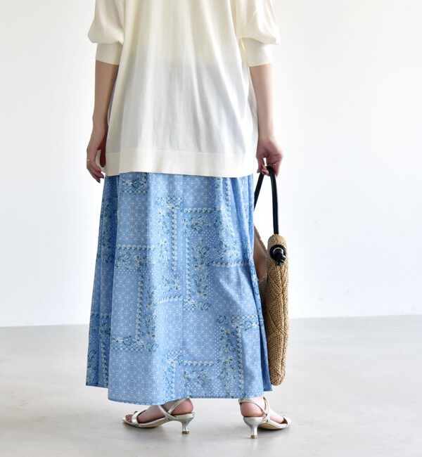 quaranciel「quaranciel:〈洗濯機可能〉フラワー スカーフ プリント ギャザー フレア スカート」|スカート|