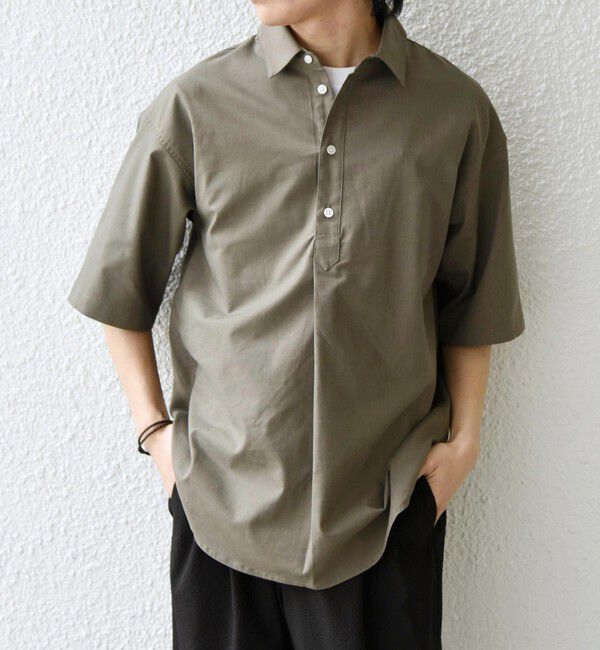SHIPS any「【WEB限定】SHIPS any: ハイブリッドリネン プルオーバー シャツ(セットアップ対応) 26SS◆」|シャツ・ブラウス|オリーブ