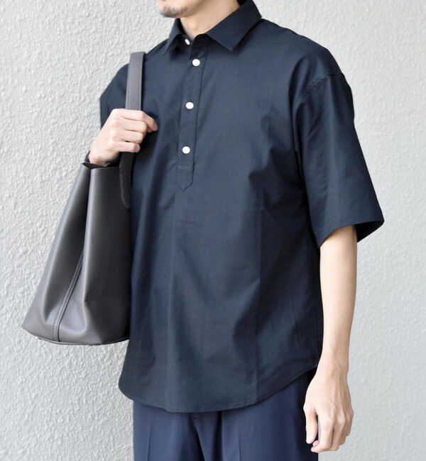 SHIPS any「【WEB限定】SHIPS any: ハイブリッドリネン プルオーバー シャツ(セットアップ対応) 26SS◆」|シャツ・ブラウス|ネイビー