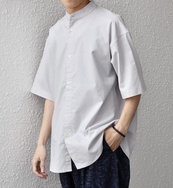 SHIPS any「【WEB限定】SHIPS any: ハイブリッドリネン バンドカラー ショートスリーブ シャツ(セットアップ対応)◆」|シャツ・ブラウス|