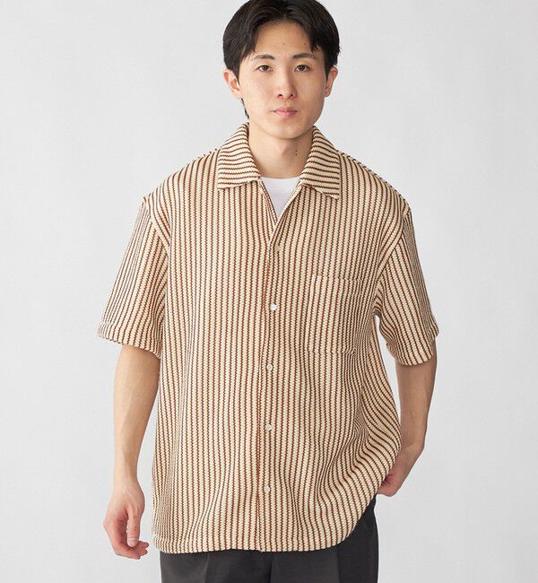 SHIPS「City Ambient Products: オープンカラー メッシュ ストライプ ショートスリーブ シャツ」|シャツ・ブラウス|
