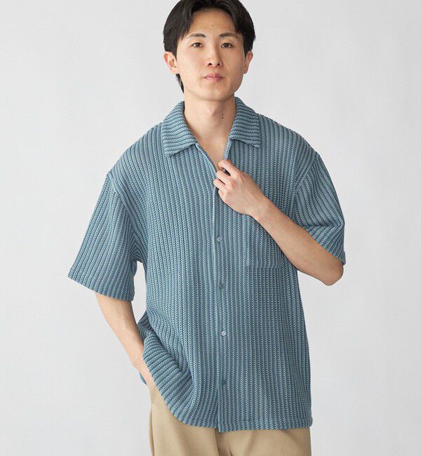 SHIPS「City Ambient Products: オープンカラー メッシュ ストライプ ショートスリーブ シャツ」|シャツ・ブラウス|