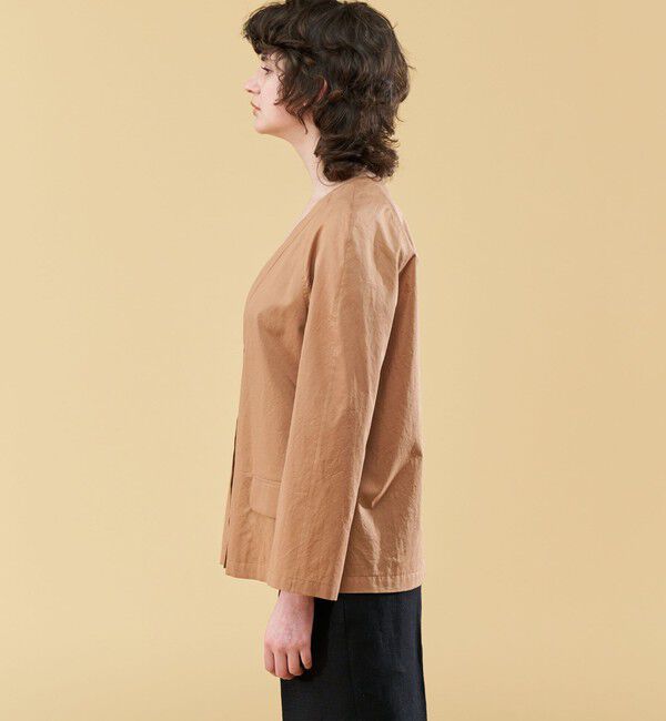 DES PRES「コットンシルクタイプライター ケープライクジャケット」|ノーカラージャケット|