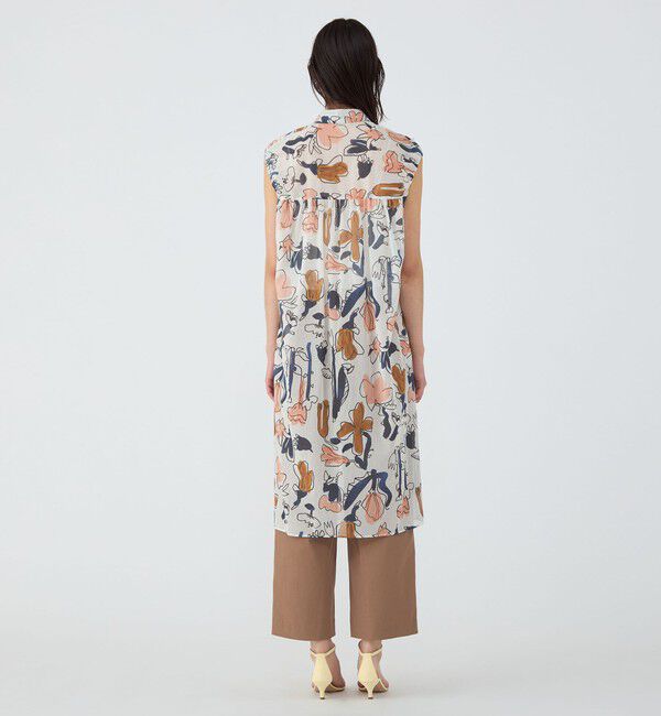 TOMORROWLAND collection「ブルーナリーフプリント ギャザーパフショルダーワンピース」|ワンピース|