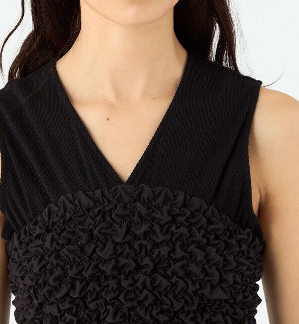 MACPHEE「フリルコンビ Vネックワンピース」|ワンピース|