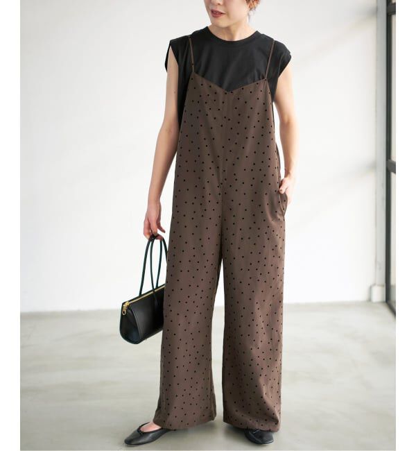 Spick and Span「《WEB限定》フロッキードットキャミサロペット」|オールインワン|ブラウンベース