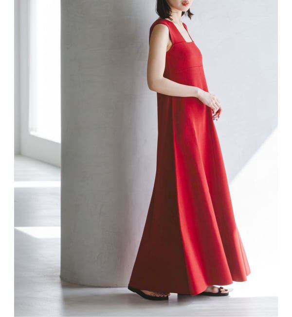 NOBLE「《追加予約》ミラノリブフィットフレアニットワンピース」|ワンピース|レッド