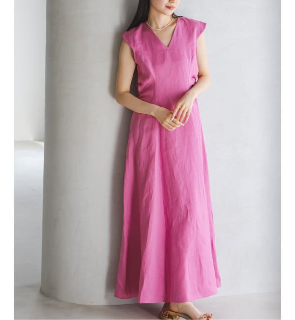 NOBLE「《予約》ウエストギャザーリネンフレアワンピース」|ワンピース|