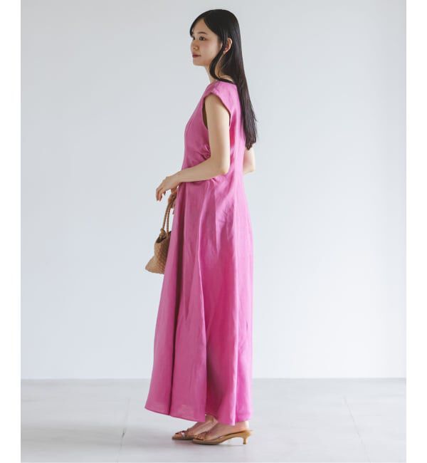 NOBLE「《予約》ウエストギャザーリネンフレアワンピース」|ワンピース|