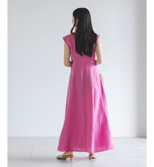 NOBLE「《予約》ウエストギャザーリネンフレアワンピース」|ワンピース|