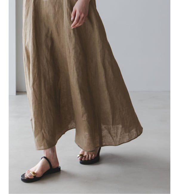 NOBLE「《予約》ウエストギャザーリネンフレアワンピース」|ワンピース|