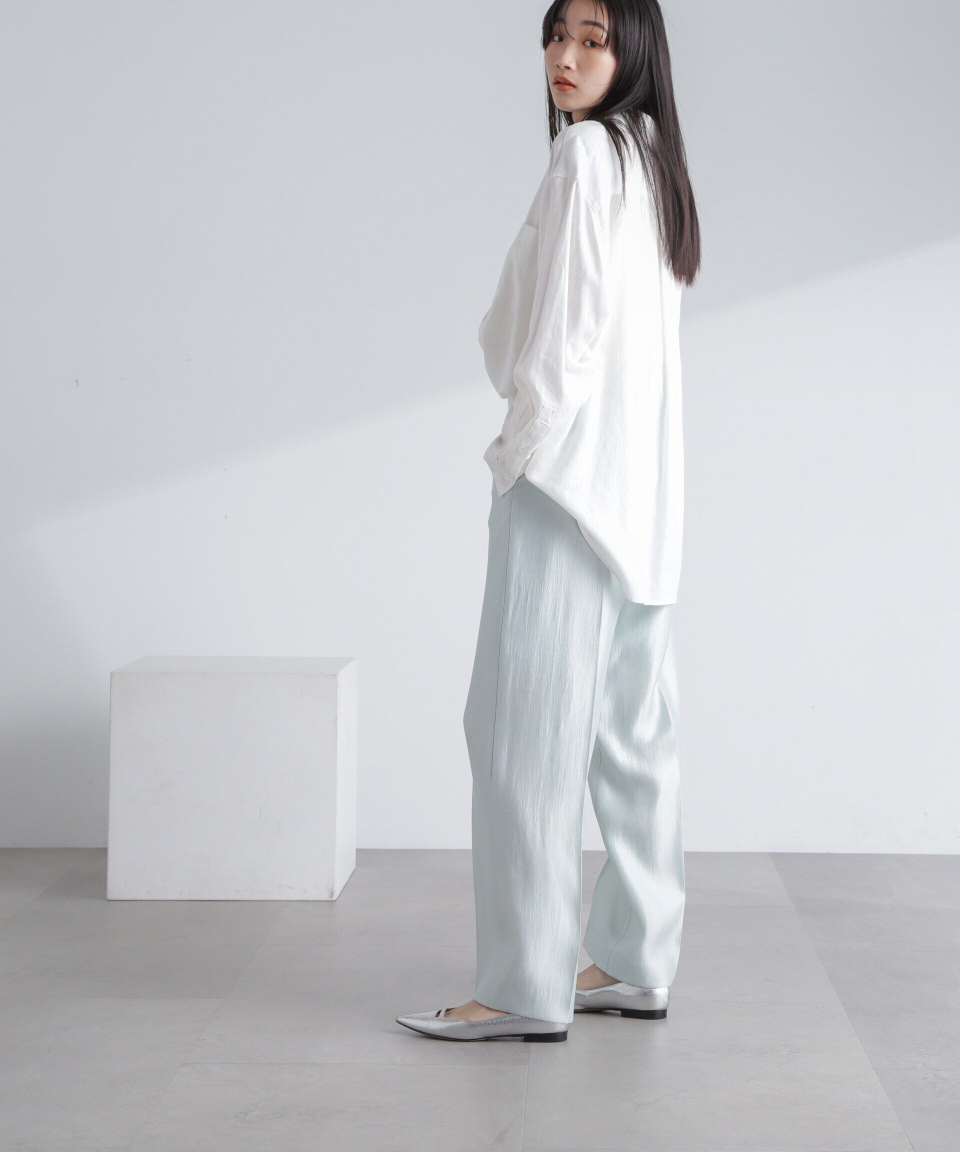 nano･universe「<追加生産>シャイニーサテンイージーパンツ」|チノ|