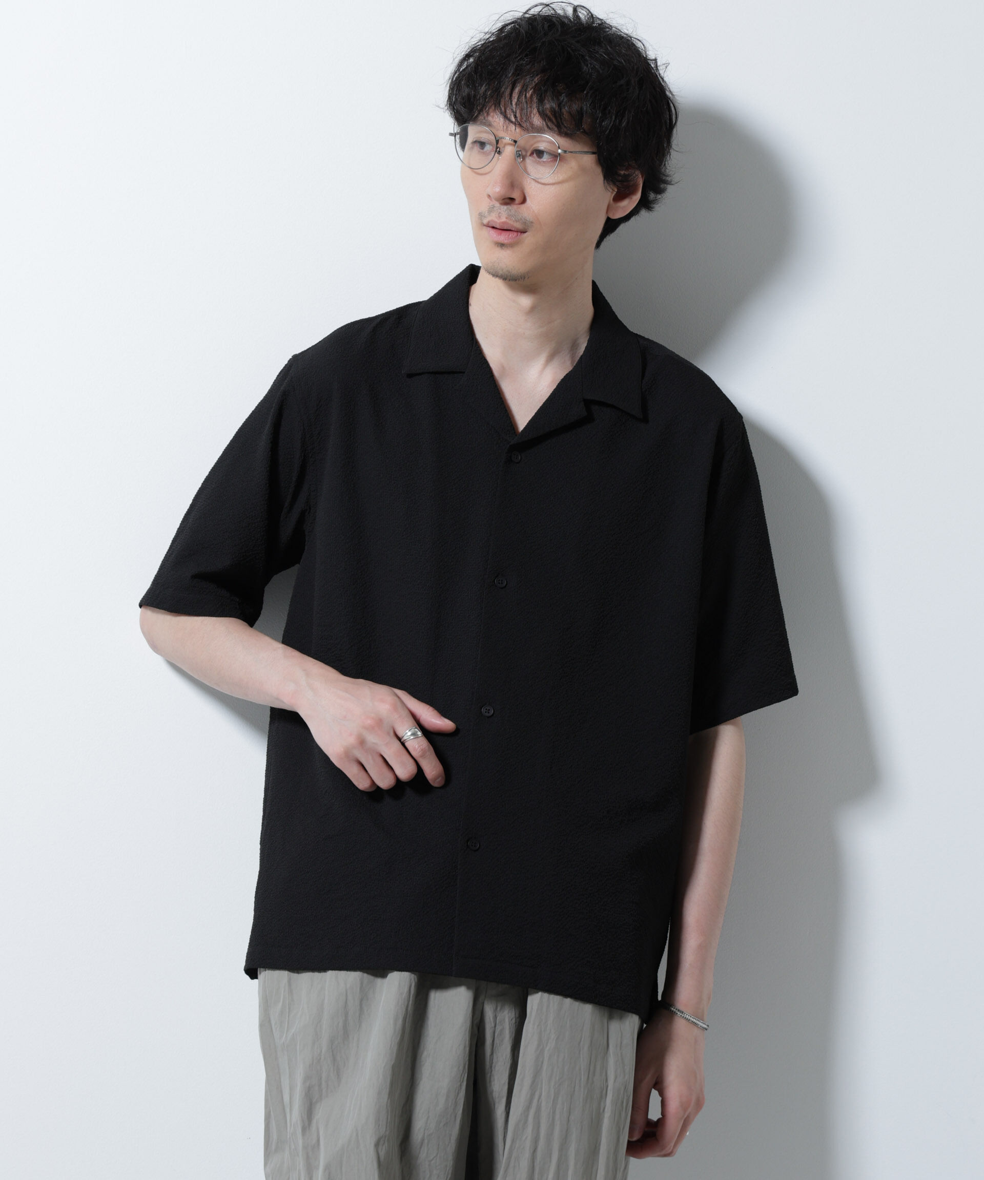 nano･universe「サッカーシャツ 半袖（セットアップ可）」|シャツ・ブラウス|ブラック