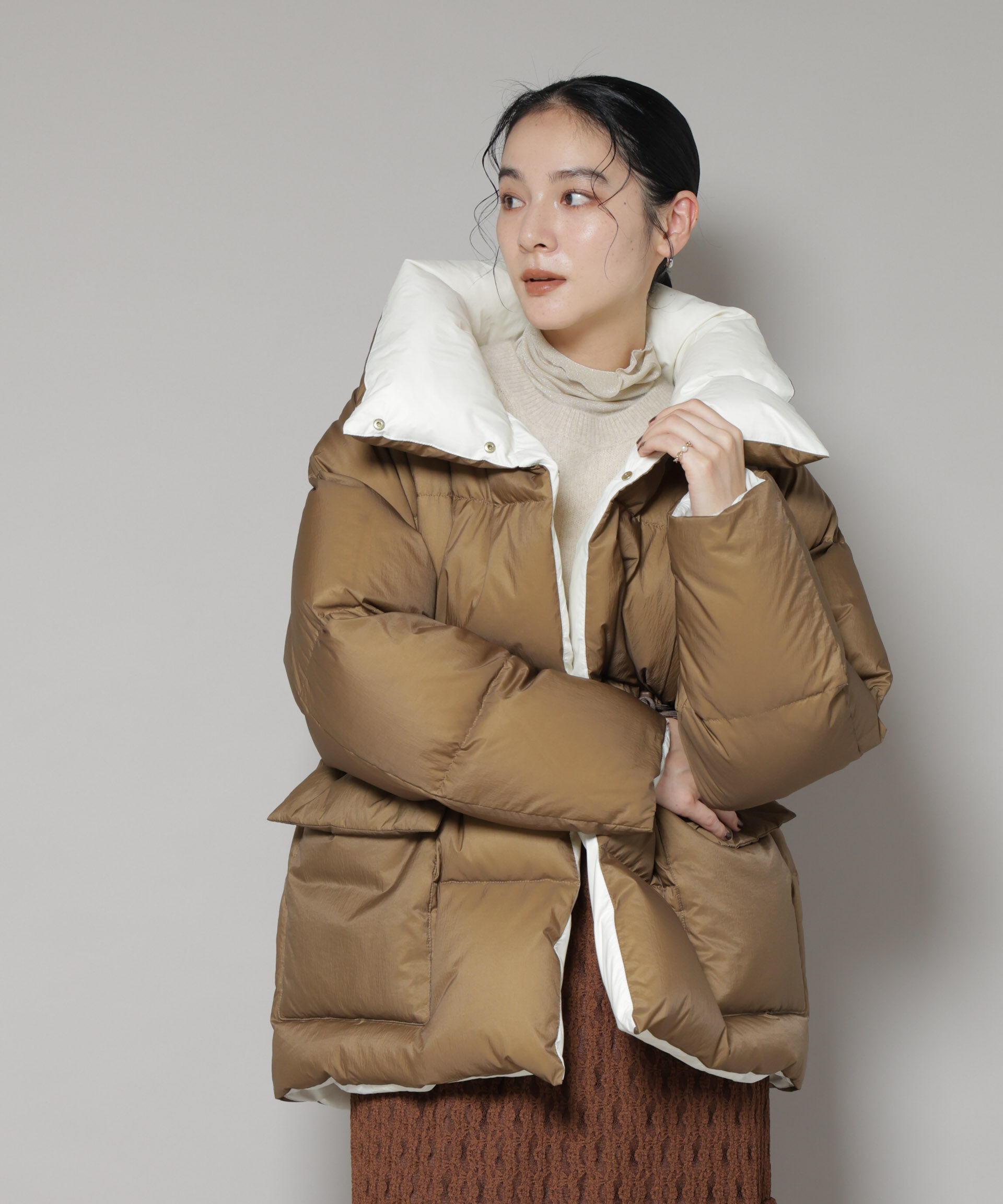 nano･universe「「西川ダウン(R)」バイカラーボリュームダウン」|ダウン|キャメル4