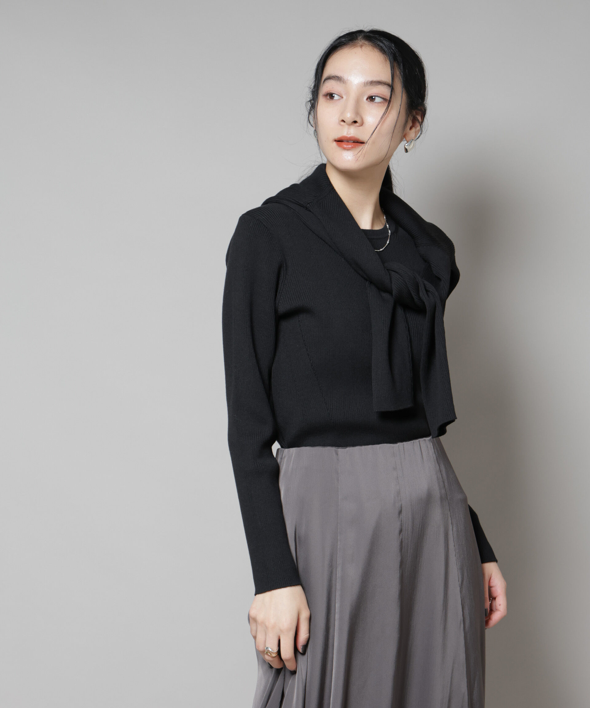 nano･universe「CICA&UVカット加工クルーネックリブニット」|ニット・セーター|