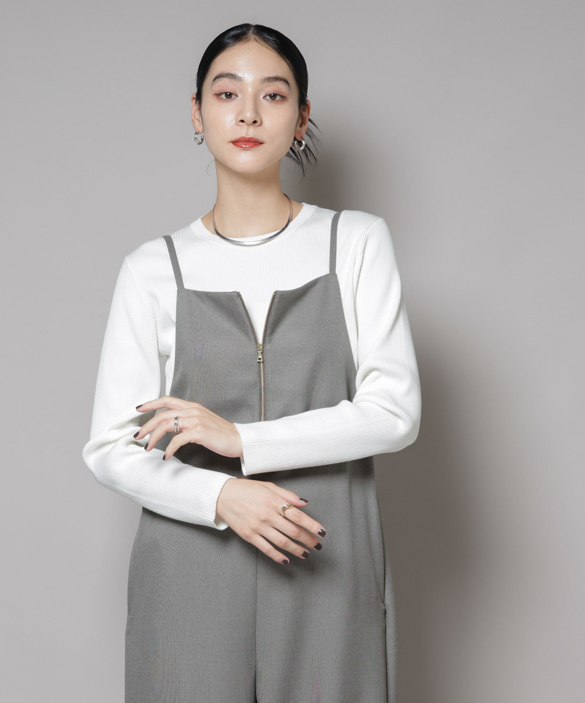 nano･universe「CICA&UVカット加工クルーネックリブニット」|ニット・セーター|オフホワイト1