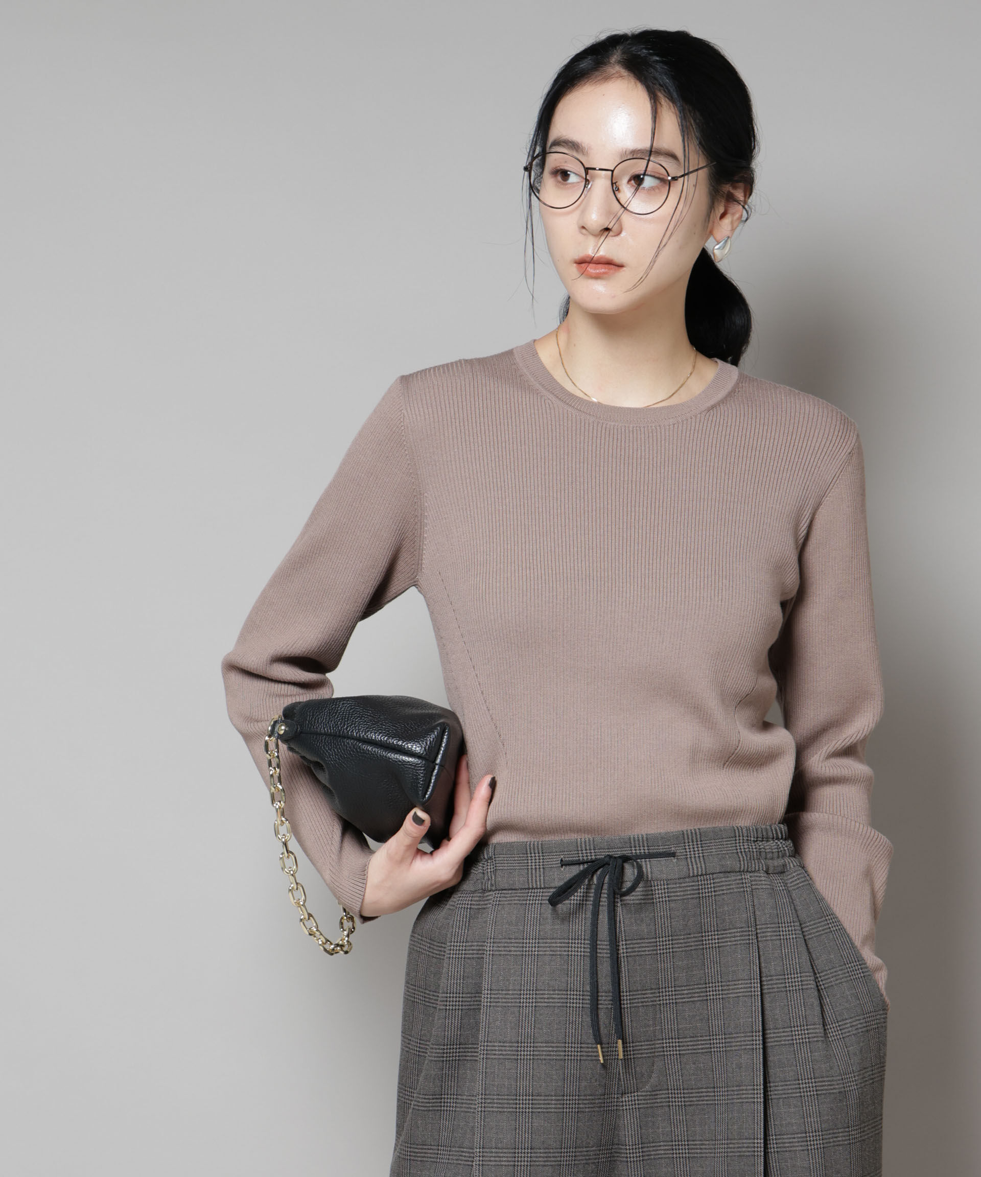 nano･universe「CICA&UVカット加工クルーネックリブニット」|ニット・セーター|