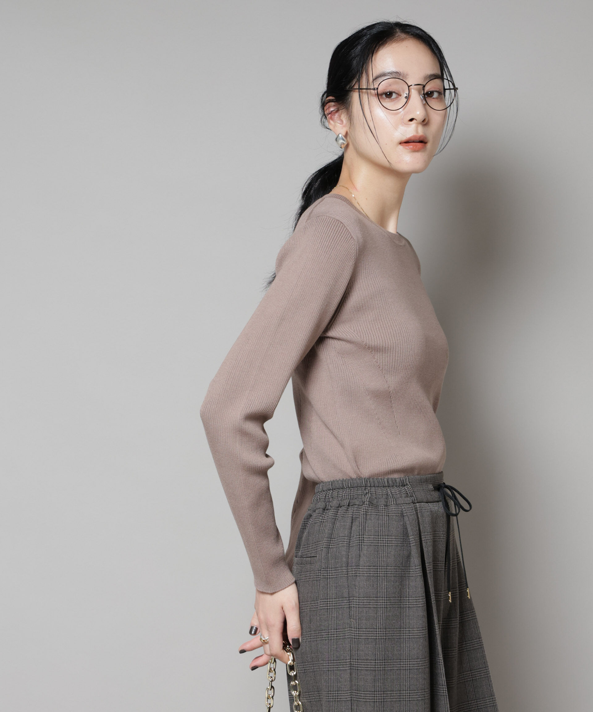 nano･universe「CICA&UVカット加工クルーネックリブニット」|ニット・セーター|