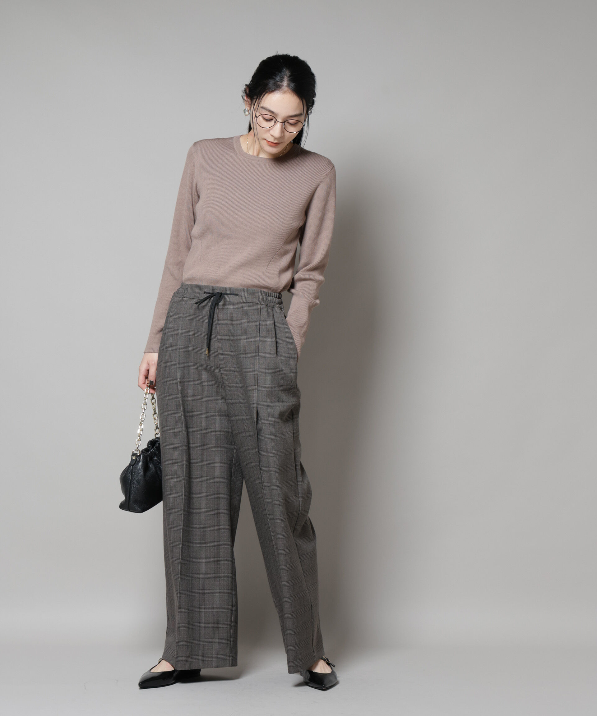 nano･universe「CICA&UVカット加工クルーネックリブニット」|ニット・セーター|