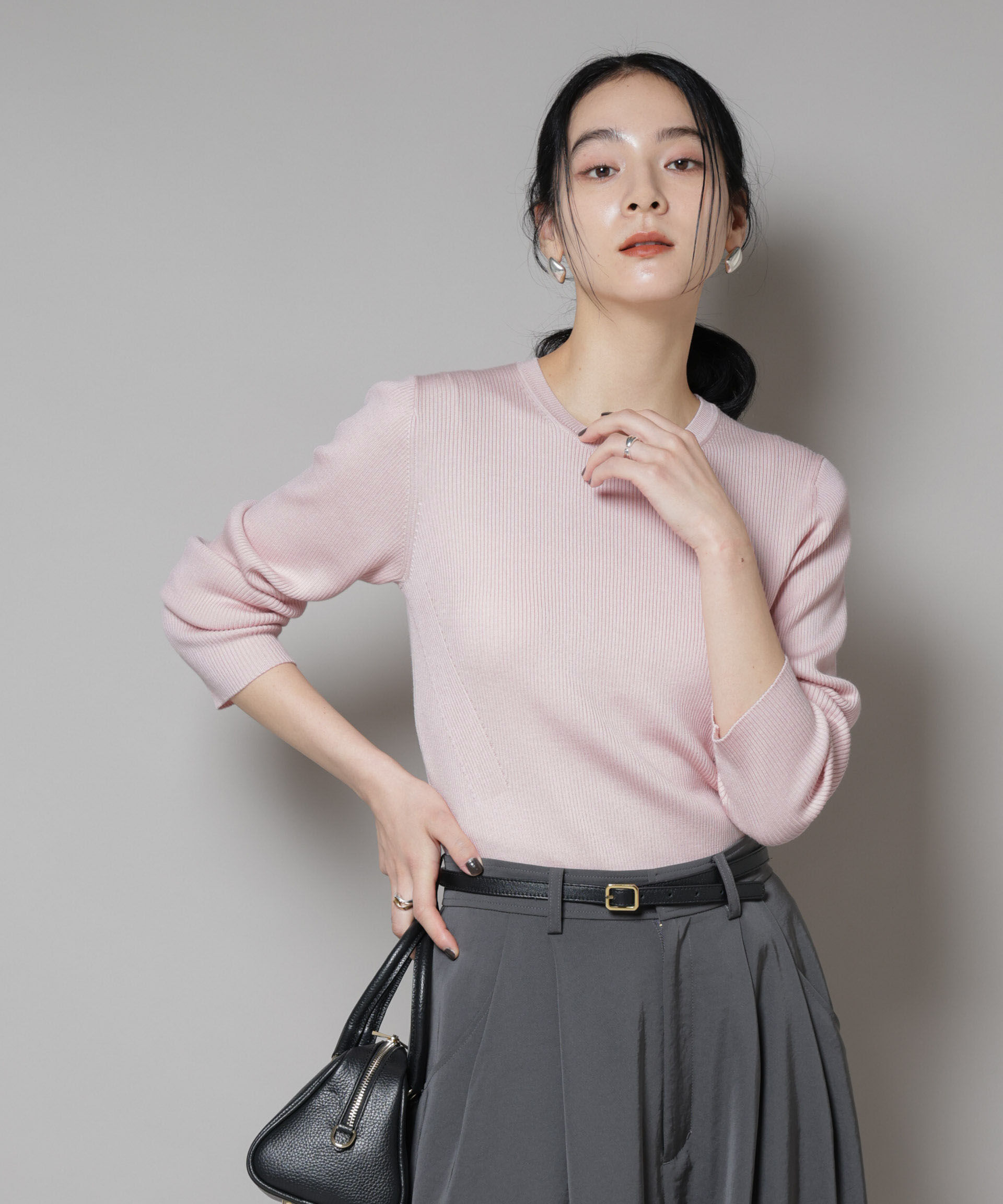 nano･universe「CICA&UVカット加工クルーネックリブニット」|ニット・セーター|