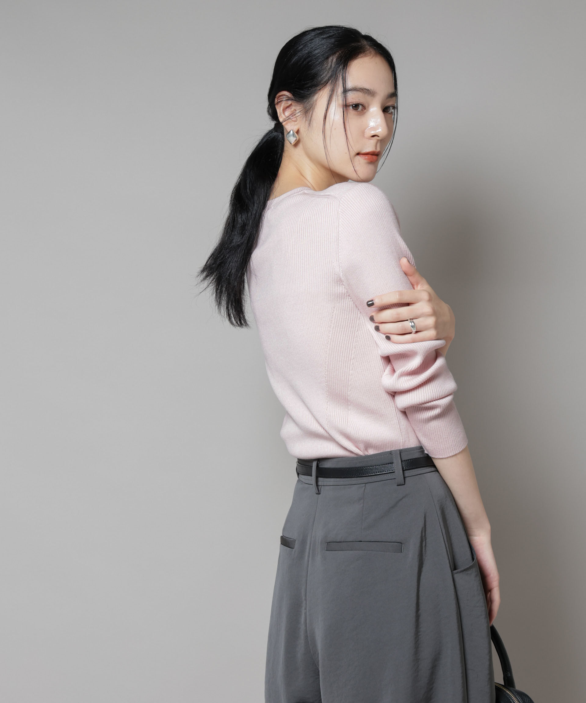 nano･universe「CICA&UVカット加工クルーネックリブニット」|ニット・セーター|