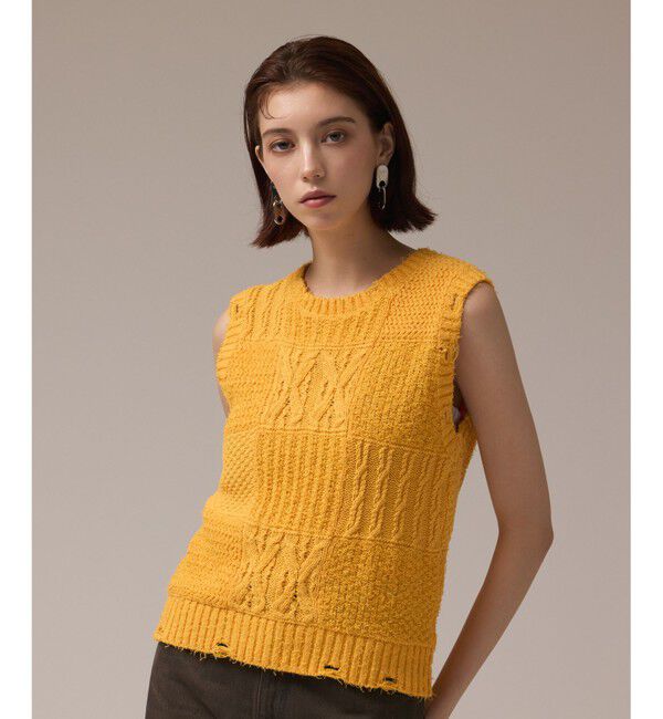 GRACE CONTINENTAL「パッチワークニットトップ」|その他|イエロー