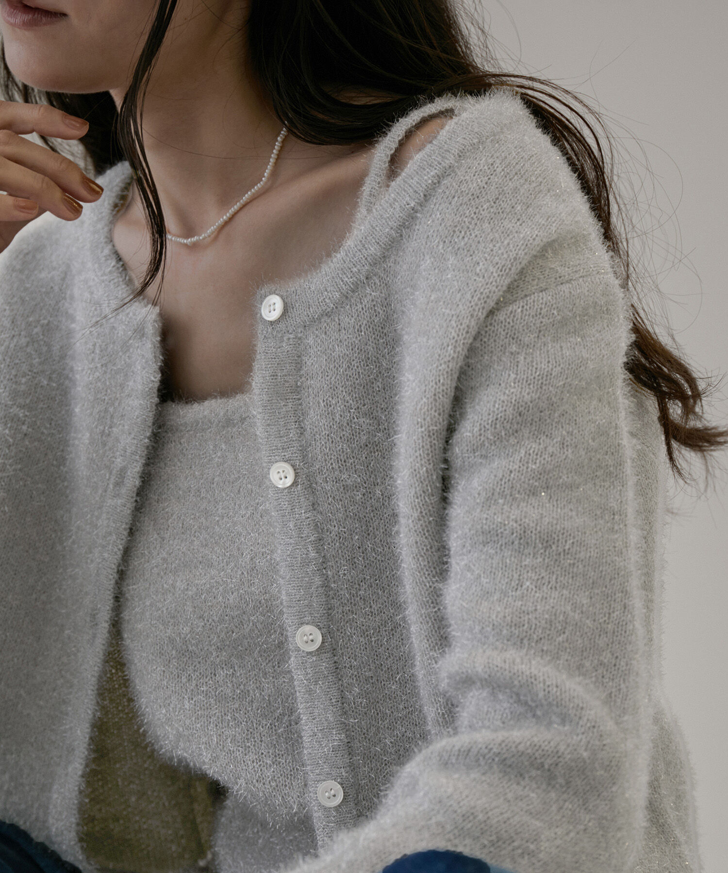 SALON adam et rope'「【WEB限定】ラメニットキャミソール【セットアップ対応】」|キャミソール|シルバー系(94)