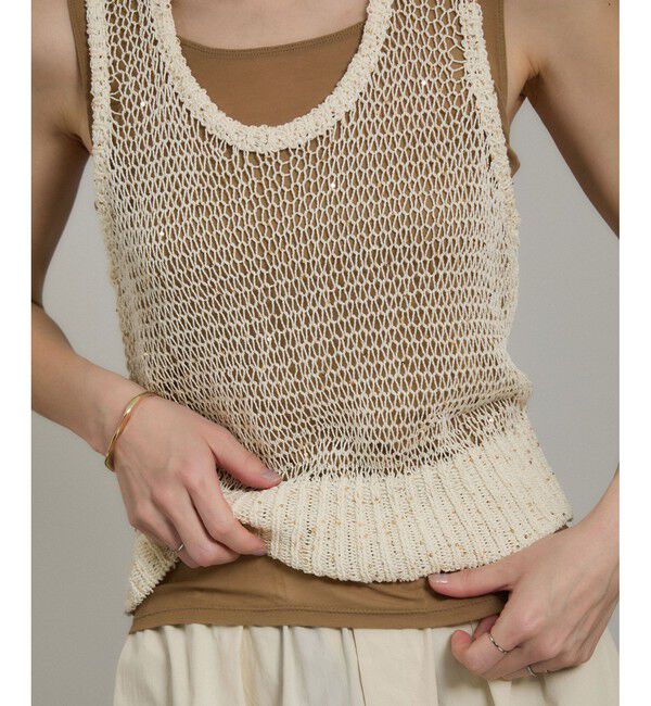 SALON adam et rope'「ギマコットンスパンコールベスト/タンク」|ベスト・ジレ|オフホワイト(15)