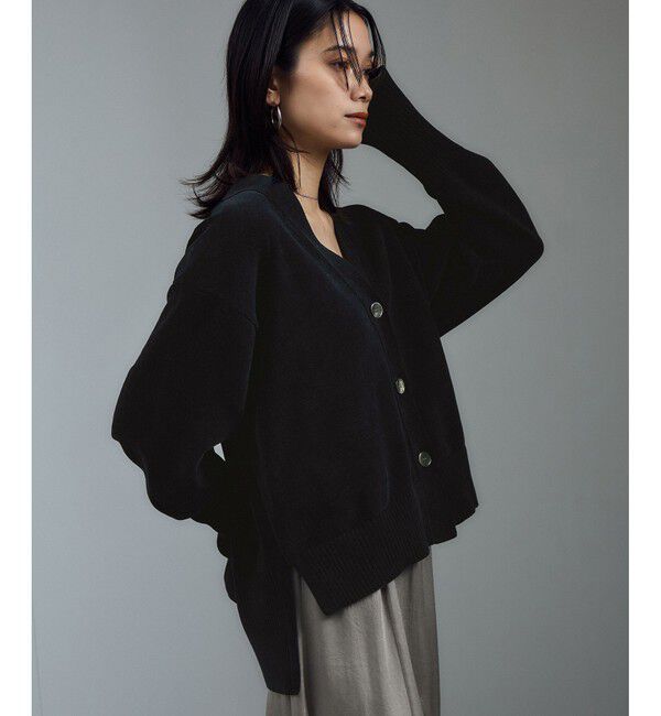 SALON adam et rope'「Vネックカーディガン-CreamyCotton /クリーミーコットン-」|カーディガン|ブラック(01)