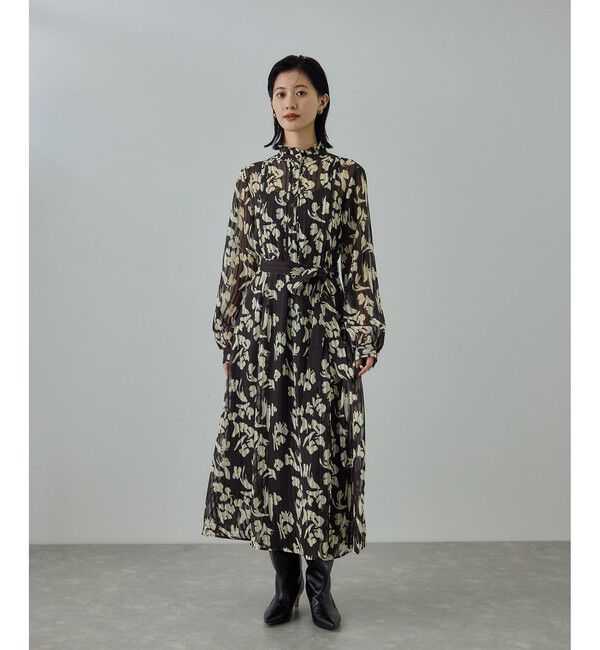 ROPE「フラワープリントタックワンピース/イージーケア」|ワンピース|