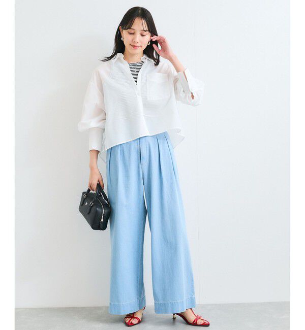 VIS「【防シワ/接触冷感/洗える】ボリュームスリーブショート丈シアーシャツ」|シャツ・ブラウス|