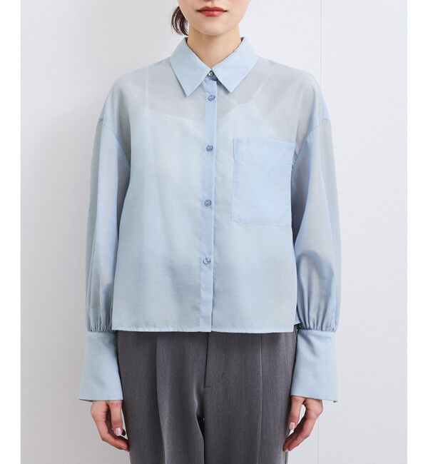 VIS「【防シワ/接触冷感/洗える】ボリュームスリーブショート丈シアーシャツ」|シャツ・ブラウス|