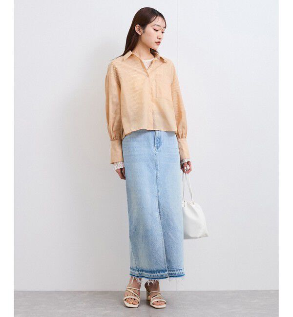 VIS「【防シワ/接触冷感/洗える】ボリュームスリーブショート丈シアーシャツ」|シャツ・ブラウス|