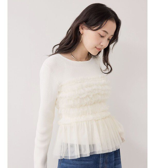VIS「チュールフリルドッキングニット/イージーケア」|ニット・セーター|