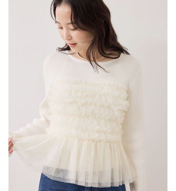 VIS「チュールフリルドッキングニット/イージーケア」|ニット・セーター|