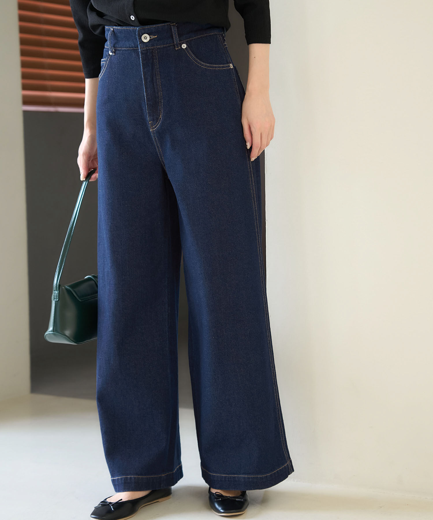 Rope&rsquo;Picnic「【ウエスト革命デニム】ウエストシェイプデニムワイドパンツ」|デニム|ネイビー(40)