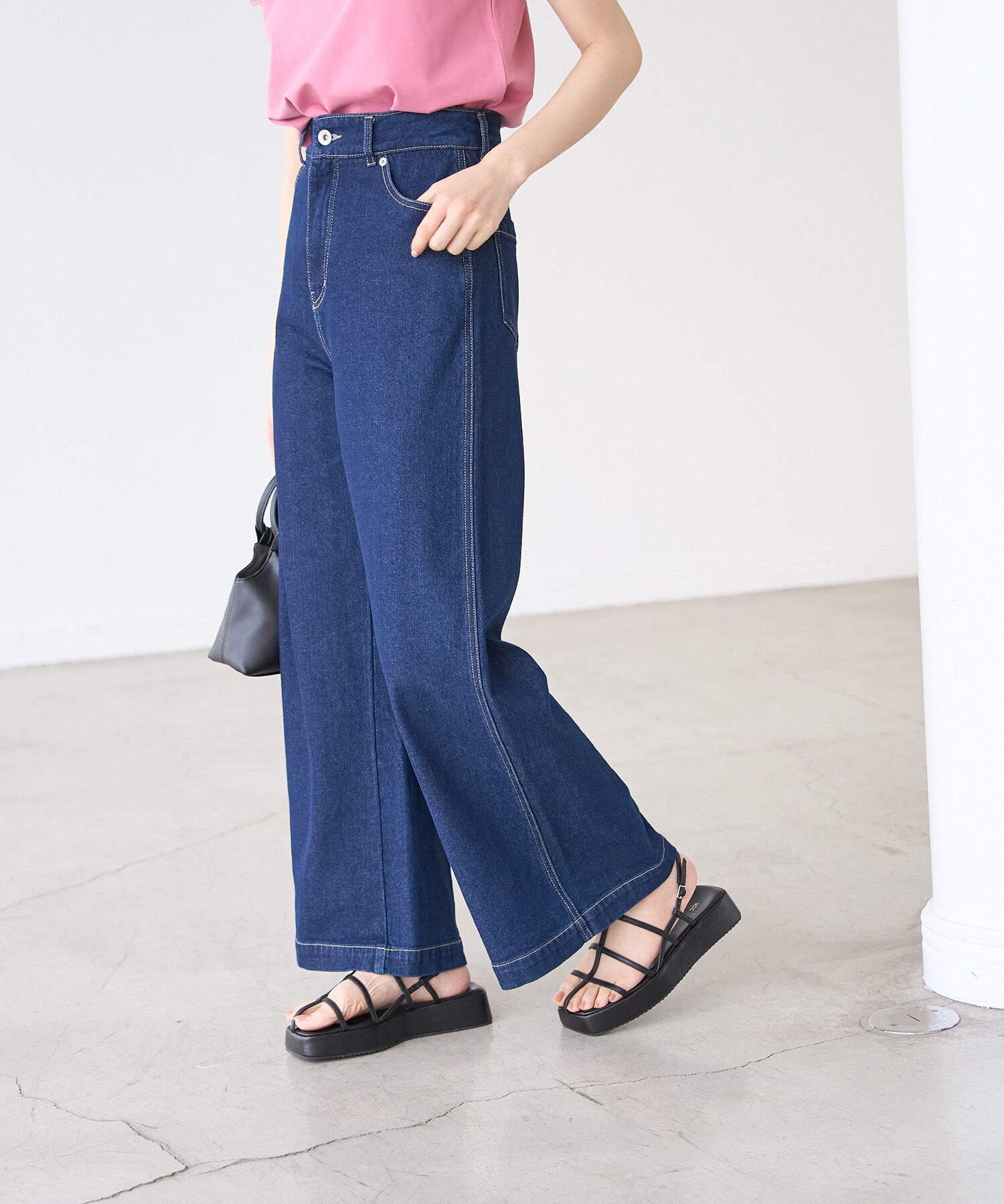 Rope&rsquo;Picnic「【ウエスト革命デニム】ウエストシェイプデニムワイドパンツ」|デニム|