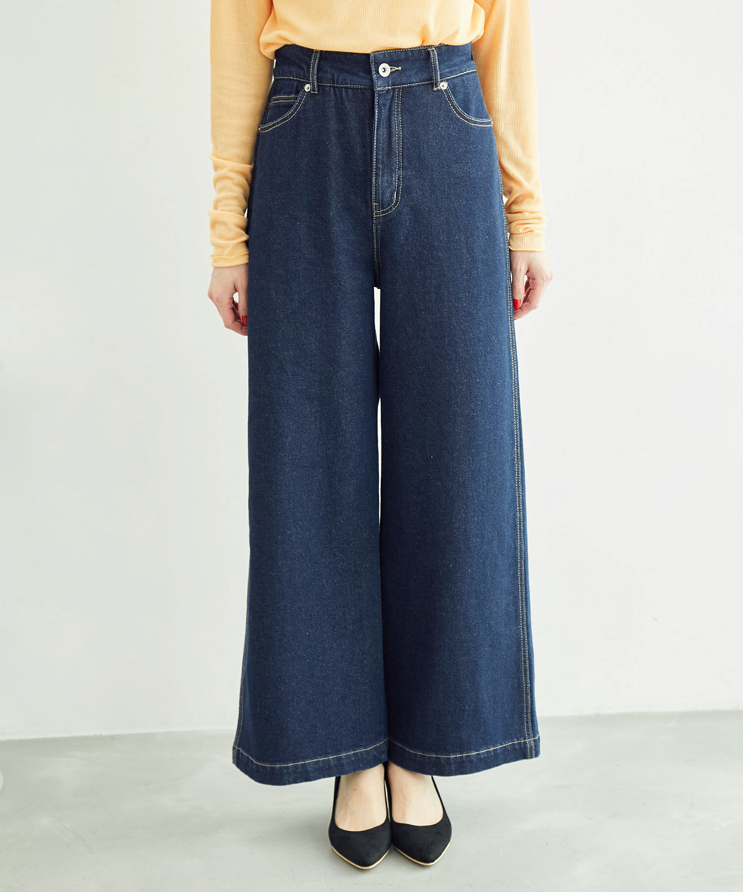 Rope&rsquo;Picnic「【ウエスト革命デニム】ウエストシェイプデニムワイドパンツ」|デニム|