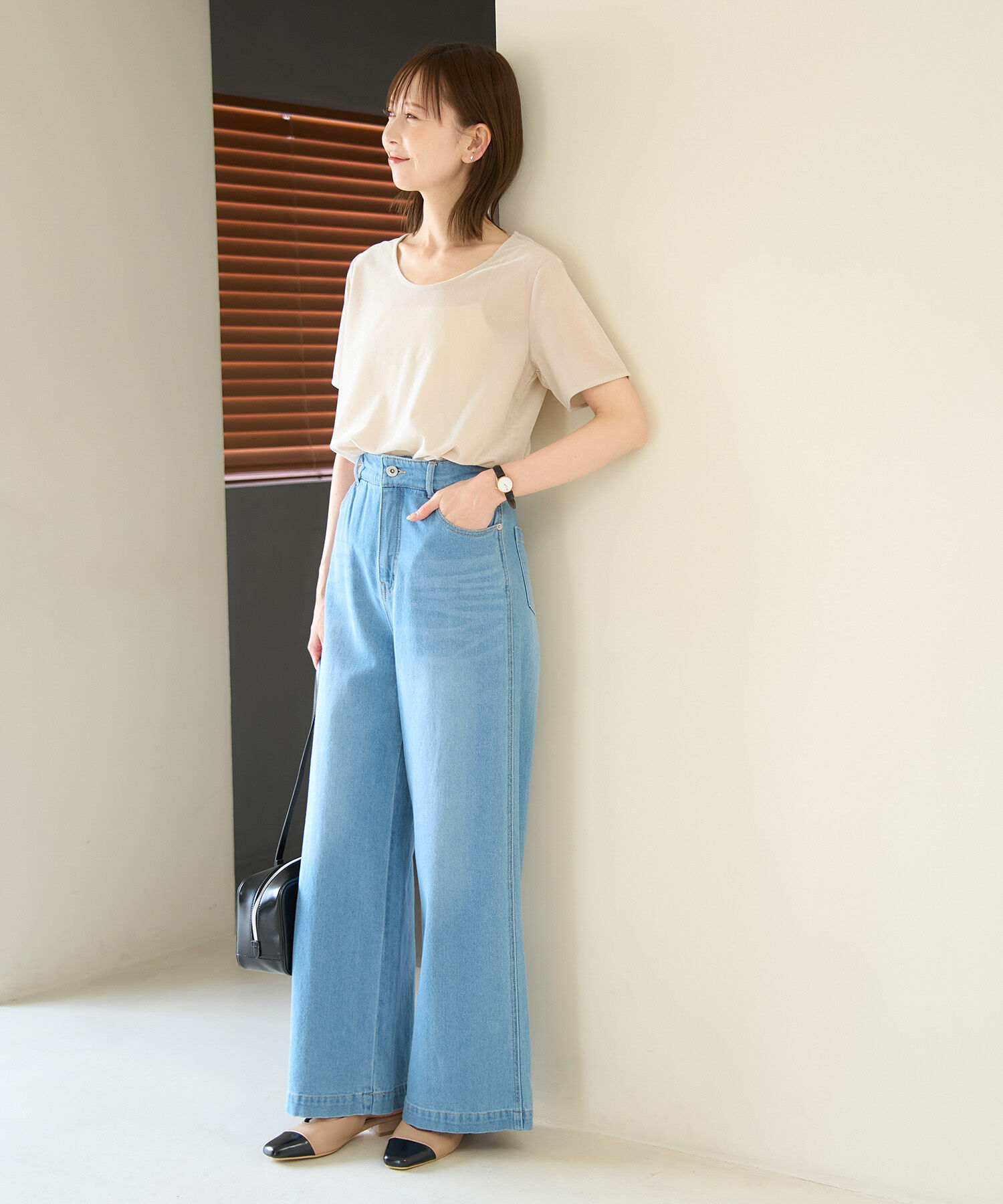 Rope&rsquo;Picnic「【ウエスト革命デニム】ウエストシェイプデニムワイドパンツ」|デニム|