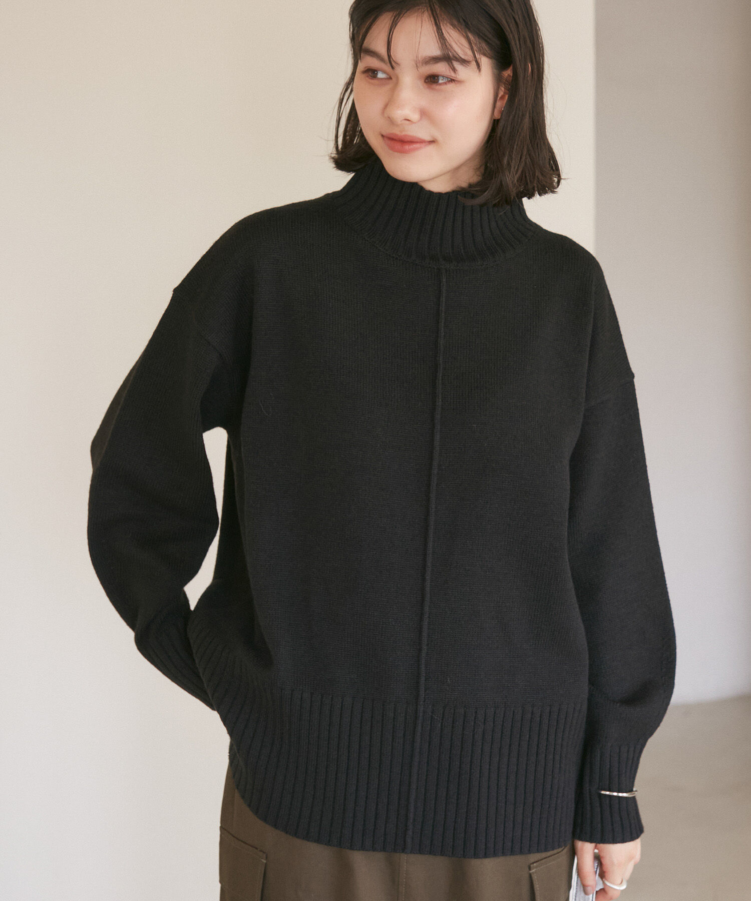 Rope&rsquo;Picnic「センターラインミドル丈ハイネックニットプルオーバー/帯電防止・洗濯機OK・リンクコーデ」|ニット・セーター|