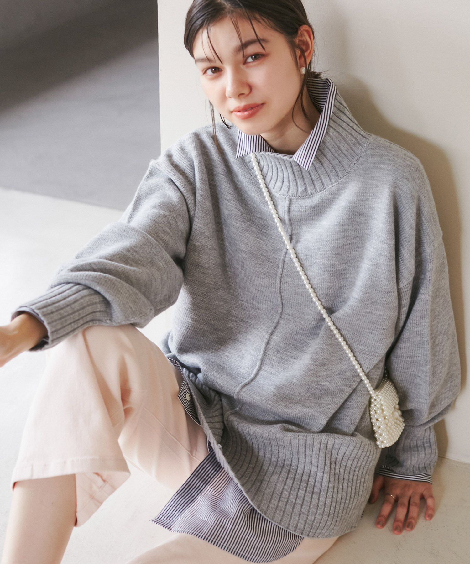 Rope&rsquo;Picnic「センターラインミドル丈ハイネックニットプルオーバー/帯電防止・洗濯機OK・リンクコーデ」|ニット・セーター|